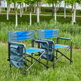 2-piece Padded Folding Outdoor Chair with Storage Pockets,Lightweight Oversized Directors Chair for indoor, Outdoor Camping, Picnics and Fishing,Blue/