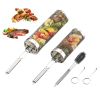 2Pack Rolling Grill Baskets BBQ Net Tubes Stainless Steel Barbecue Grill Grates with 2 Handles 2 Hooks Cleaning Brush for Vegetable Fish Meat Food Cam