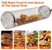 2Pack Rolling Grill Baskets BBQ Net Tubes Stainless Steel Barbecue Grill Grates with 2 Handles 2 Hooks Cleaning Brush for Vegetable Fish Meat Food Cam